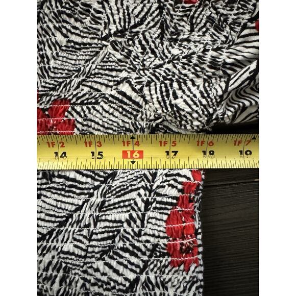 J. Jill Women’s Babydoll Boho Smocked 3/4 Sleeve Stretchy Black Red White Size M - Picture 7 of 11